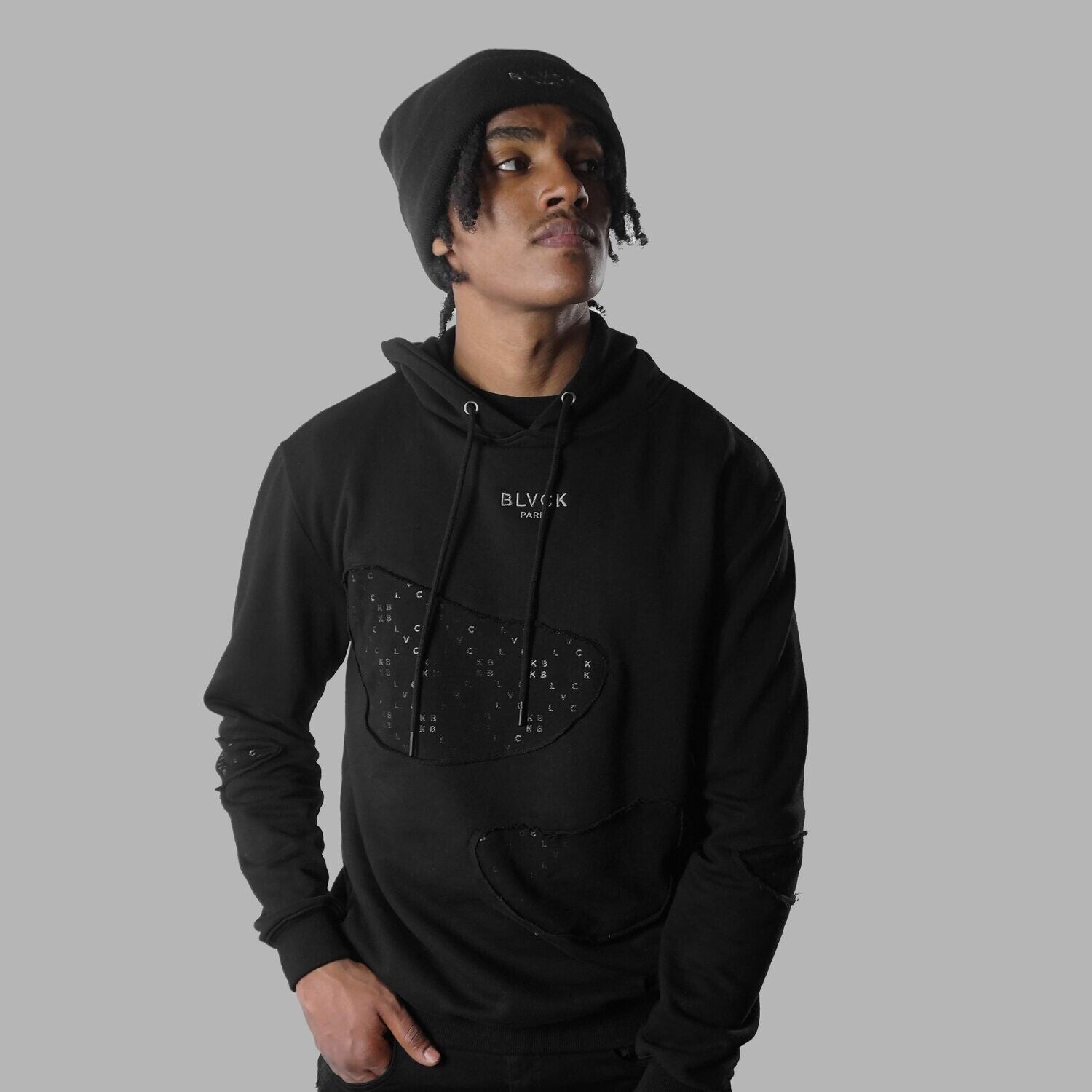 Blvck Monogram Torn Hoodie | BLVCK Kuwait